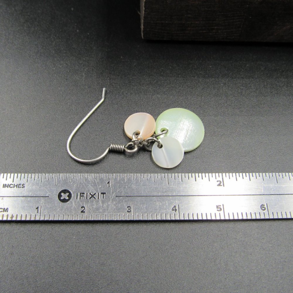 Sterling Silver Three Circle Shell Dangle Earrings - image 5